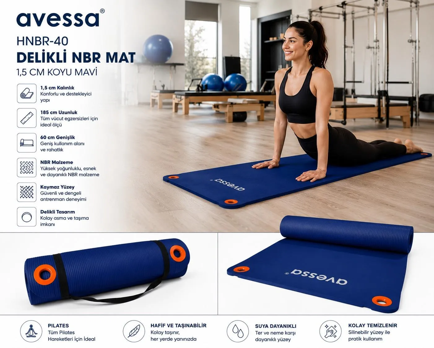 Avessa Hnbr-40 Delikli Nbr Mat 1,5 Cm Mavi