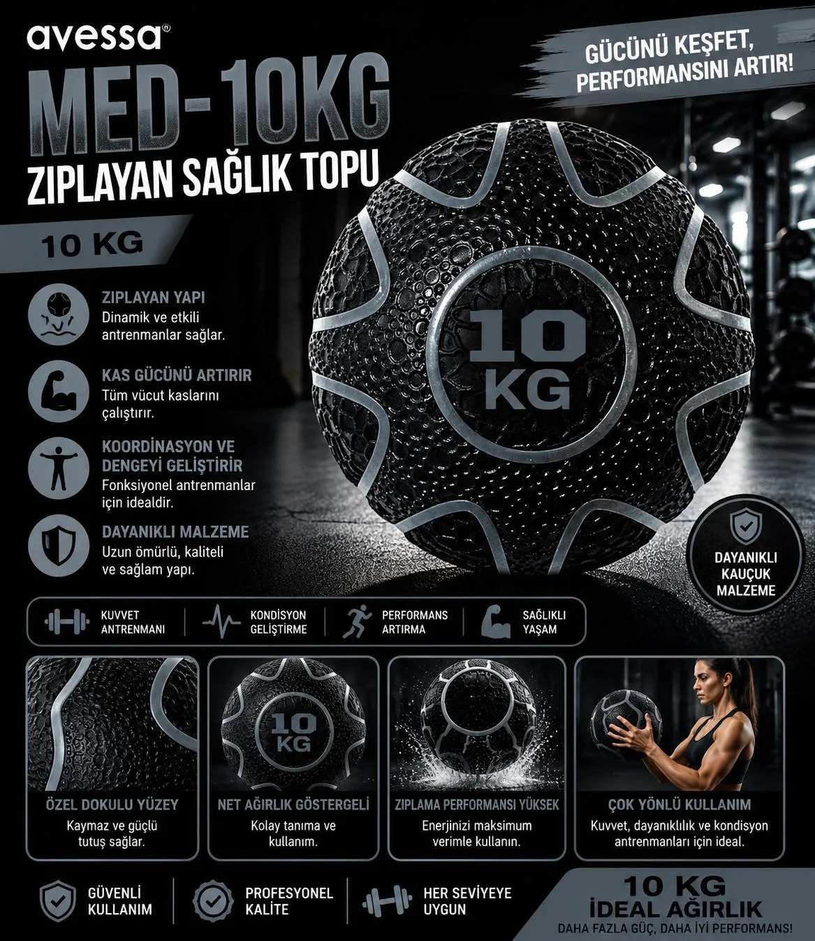 Avessa Med-10Kg Zıplayan Sağlık Topu 10 Kg