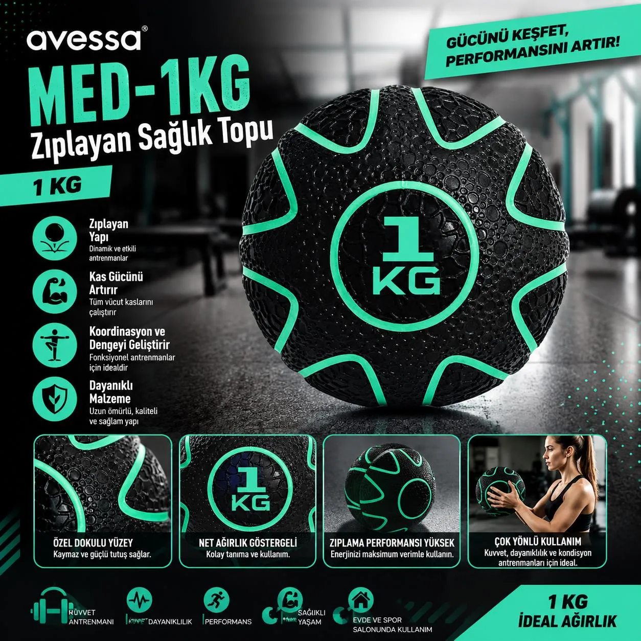 Avessa Med-1Kg Zıplayan Sağlık Topu 1Kg