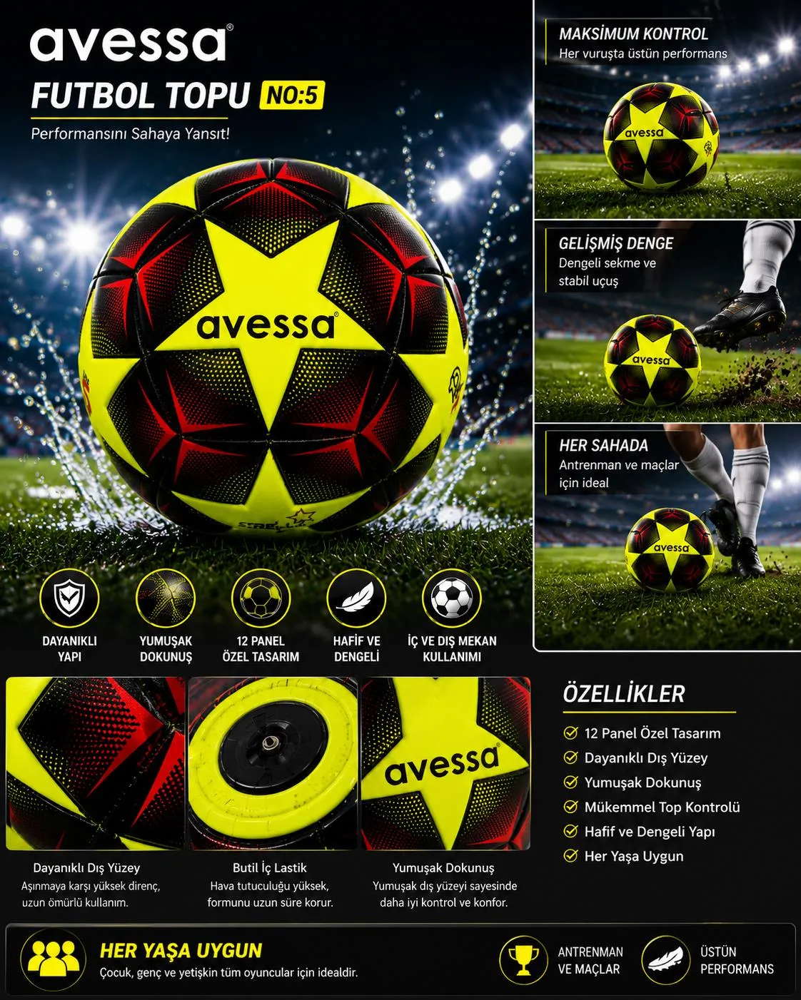 Avessa Estrella Futbol Topu 12 Panel No5 Sarı
