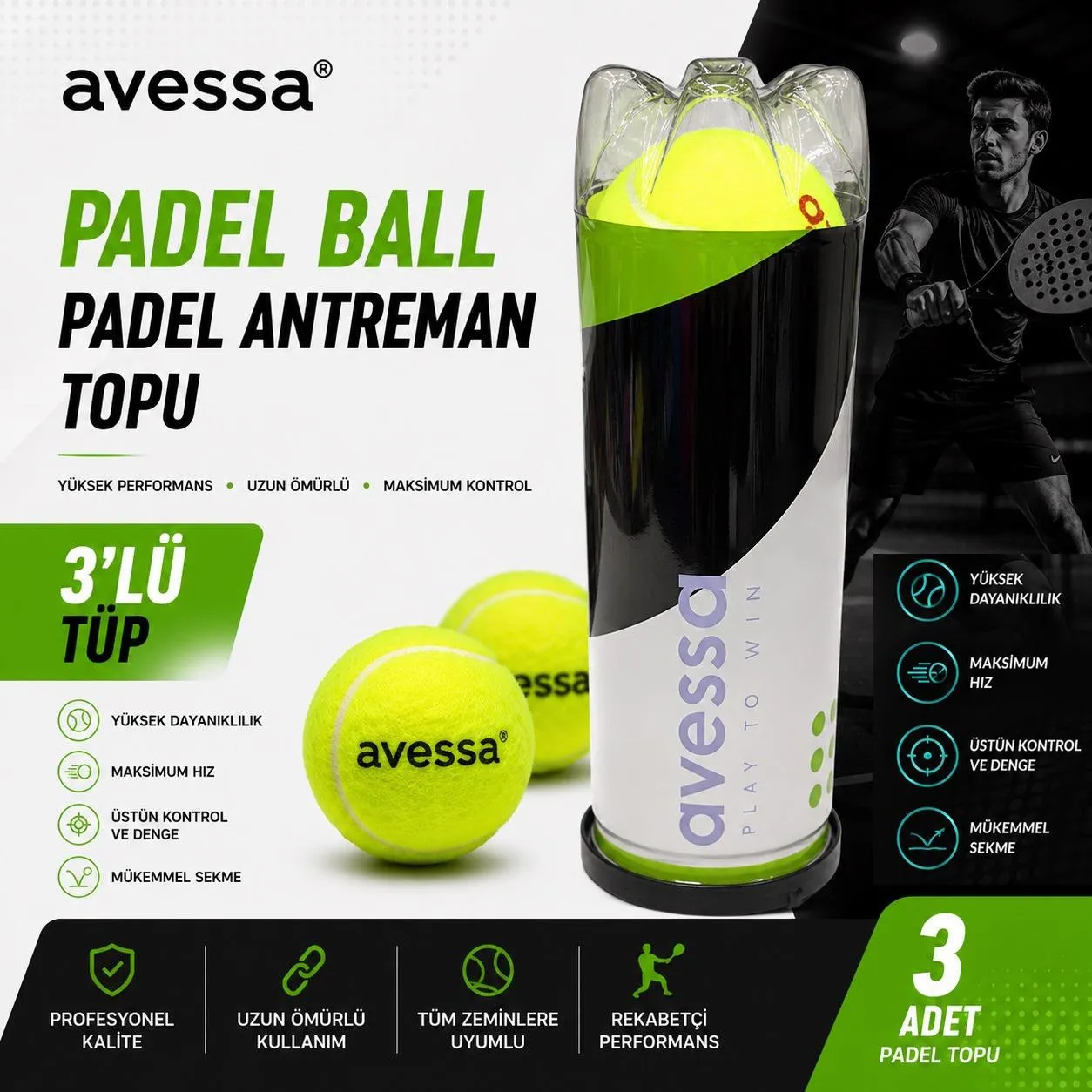 Avessa Padel-Ball Padel Antrenman Topu 3lü