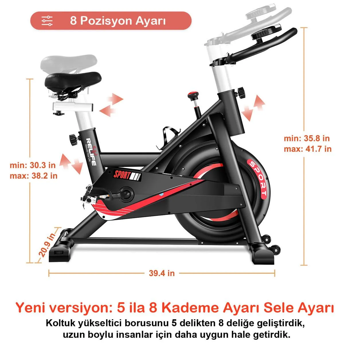 Relife Spin Bike Dikey Kondisyon Bisikleti KR-707 Görsel 2
